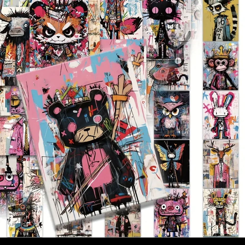 Pink and Black Graphic Creature Stickers 15 Pack